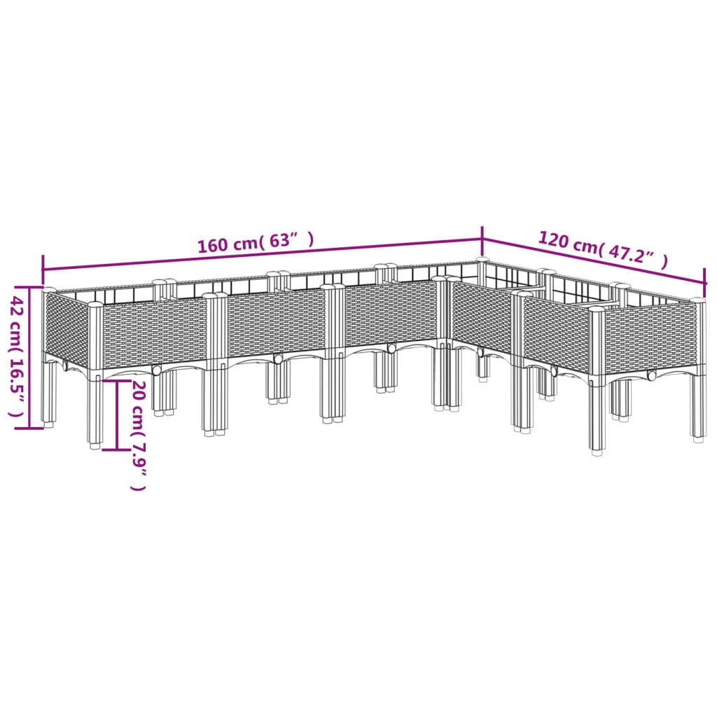 Garden Planter with Legs Black 160x120x42 cm PP