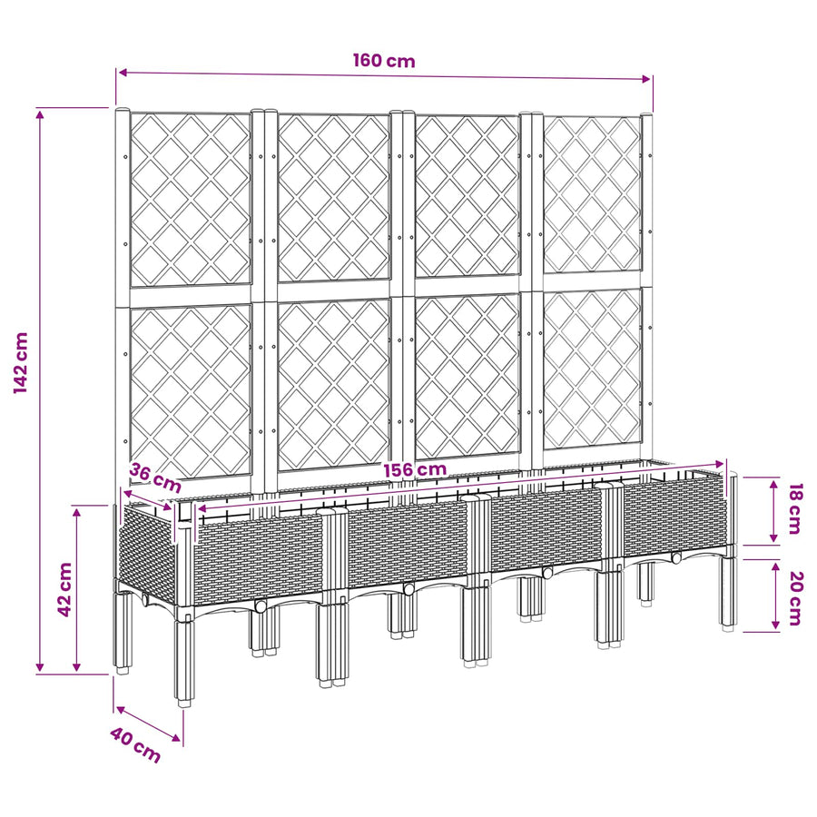 Garden Planter with Trellis Blue Grey 160x40x142 cm PP