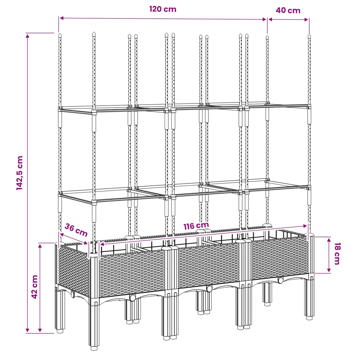 Garden Planter with Trellis Blue Grey 120x40x142.5 cm PP