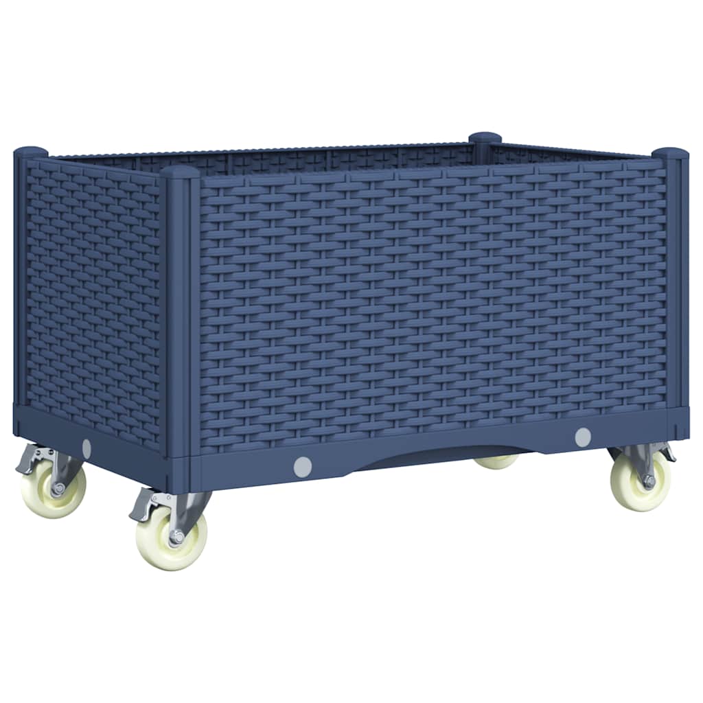 Garden Planter with Wheels Blue Grey 80x50x54 cm PP