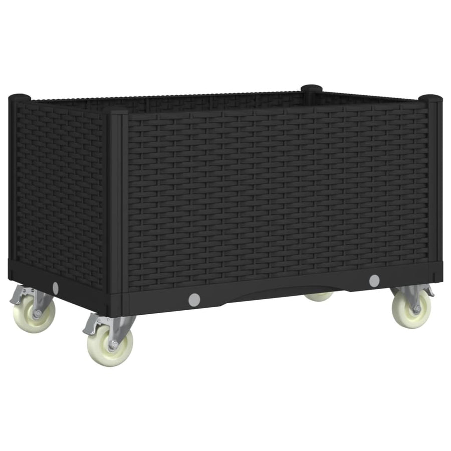 Garden Planter with Wheels Black 80x50x54 cm PP