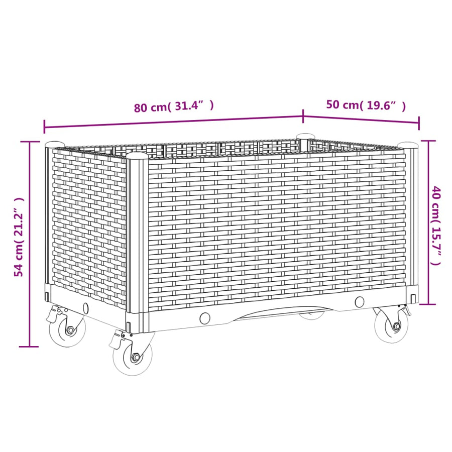 Garden Planter with Wheels Black 80x50x54 cm PP