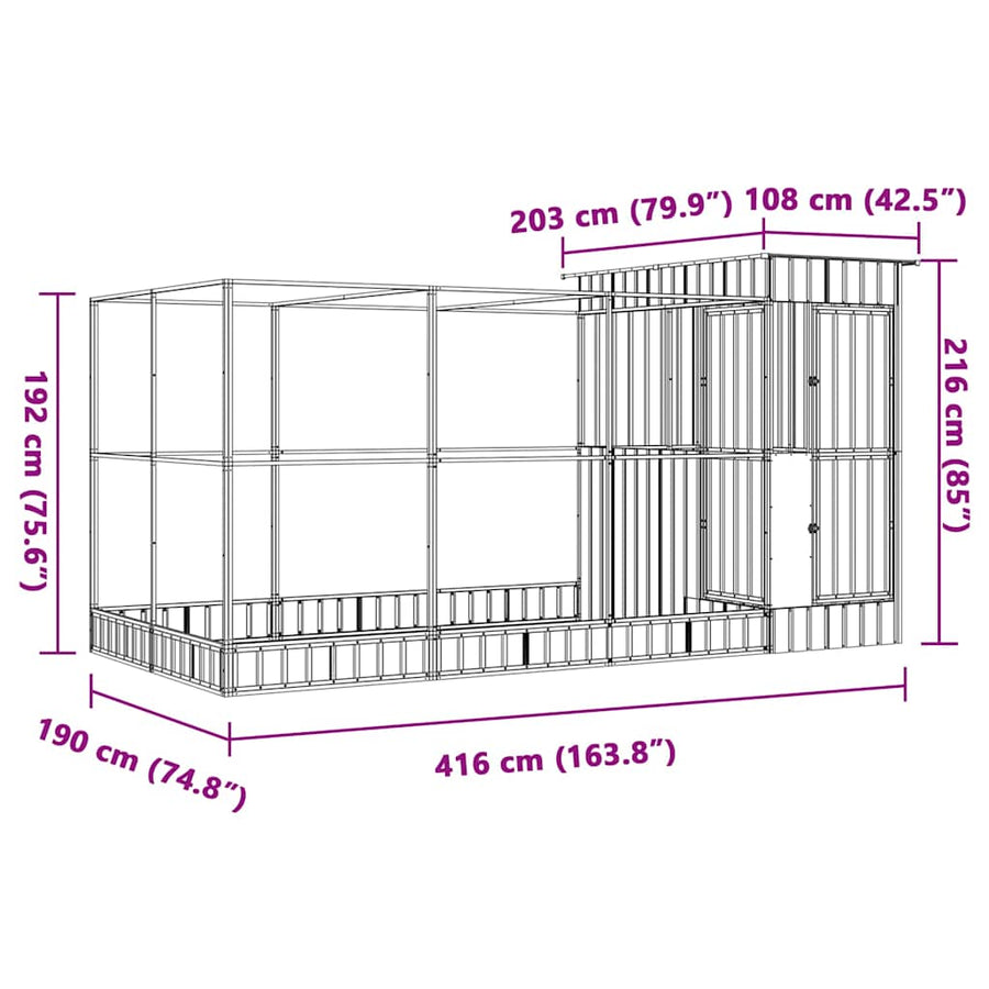 Aviary with Extension Silver 416x203x216 cm Steel