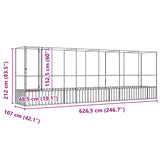 Aviary with Extension Silver 626.5x107x212 cm Steel - Low Angle