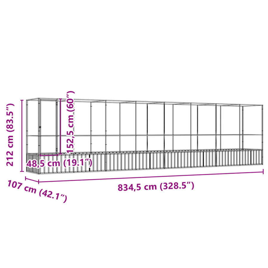 Aviary with Extension Silver 834.5x107x212 cm Steel