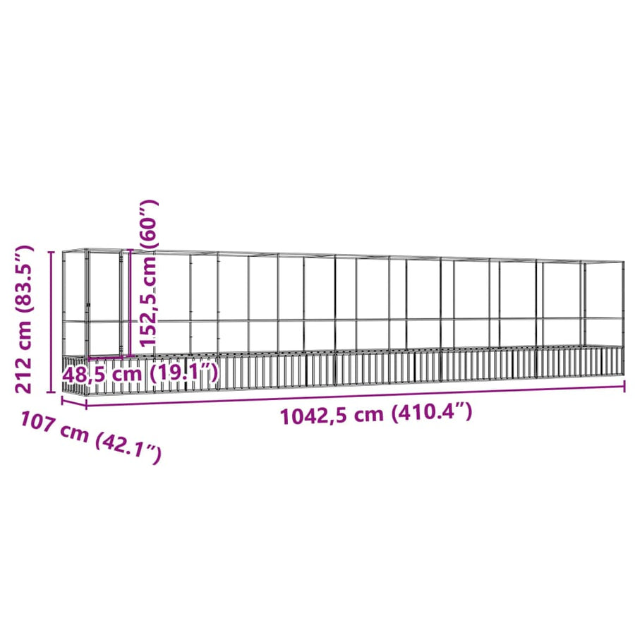 Aviary with Extension Silver 1042.5x107x212 cm Steel