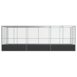 Aviary with Extension Silver 625x207x212 cm Steel - Side View