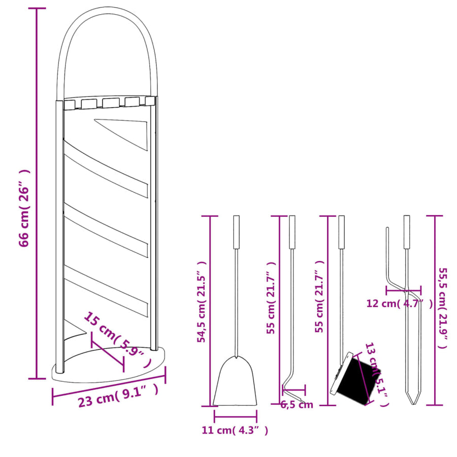 5 Piece Fireplace Tool Set 23x15x66 cm Steel