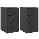 Bedside Cabinets 2pcs Black 34.5x39x62 cm Steel - Front View