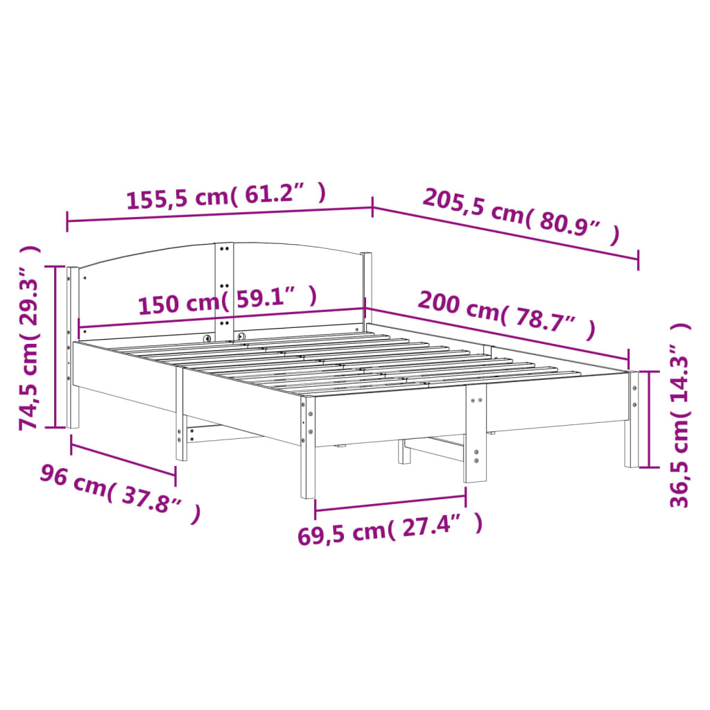 Bed Frame with Headboard 150x200 cm Solid Wood Pine