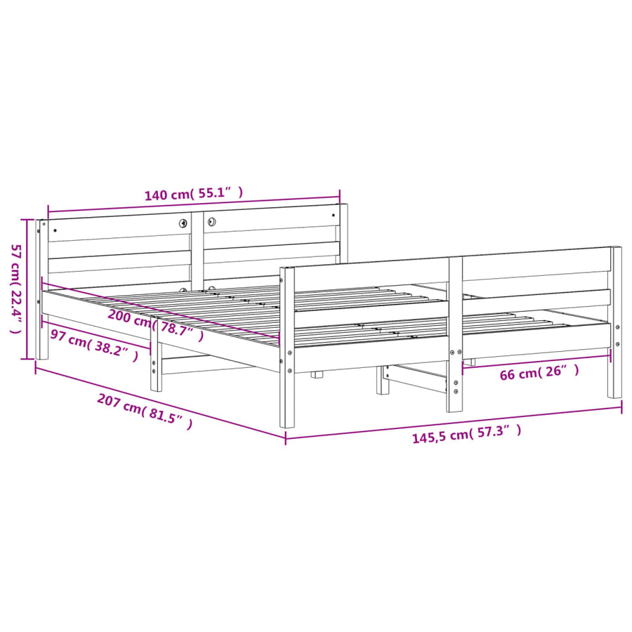 Bed Frame without Mattress 137x187 cm Double Solid Wood Pine