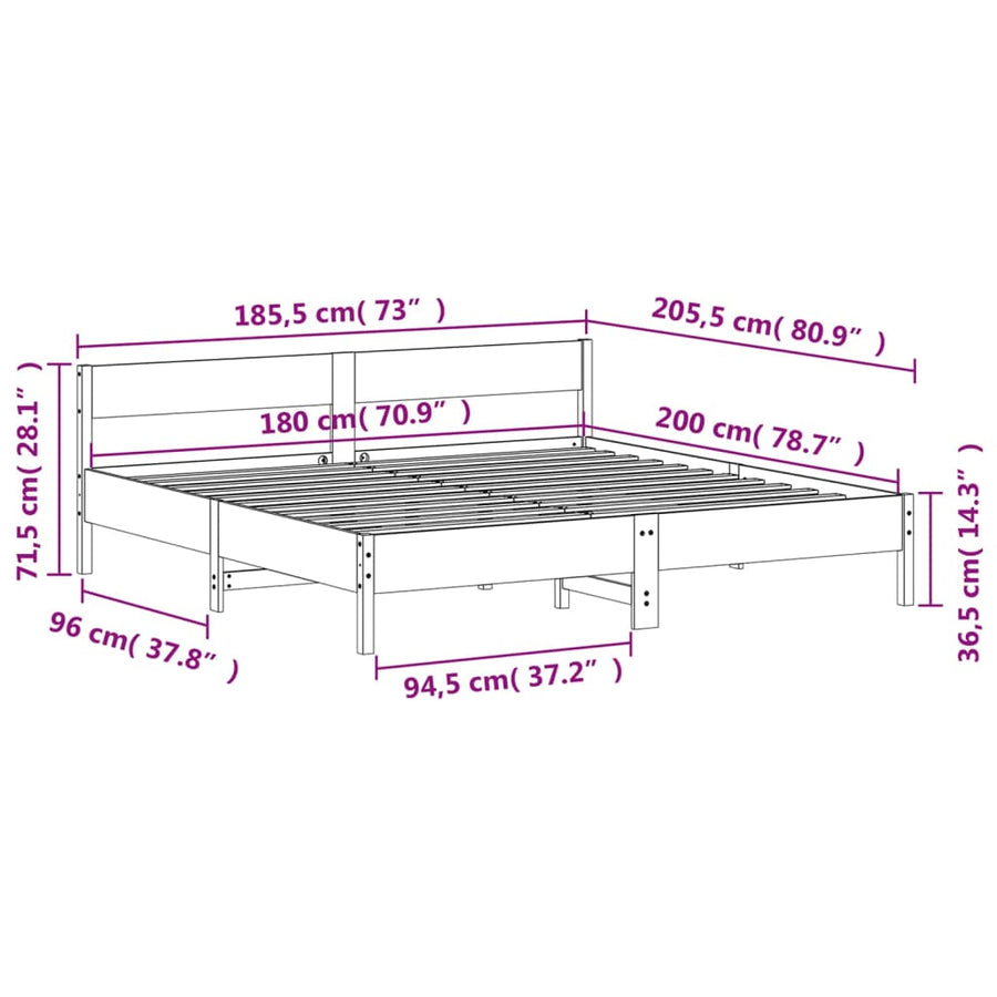 Bed Frame without Mattress 180x200 cm Solid Wood Pine