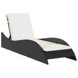 Sun Lounger with Cushion Black 60x205x73 cm Poly Rattan - Front View