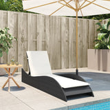 Sun Lounger with Cushion Black 60x205x73 cm Poly Rattan - Side View
