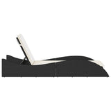 Sun Lounger with Cushion Black 60x205x73 cm Poly Rattan - 45-Degree Angle