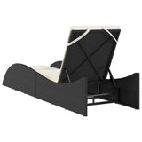 Sun Lounger with Cushion Black 60x205x73 cm Poly Rattan - Rear View