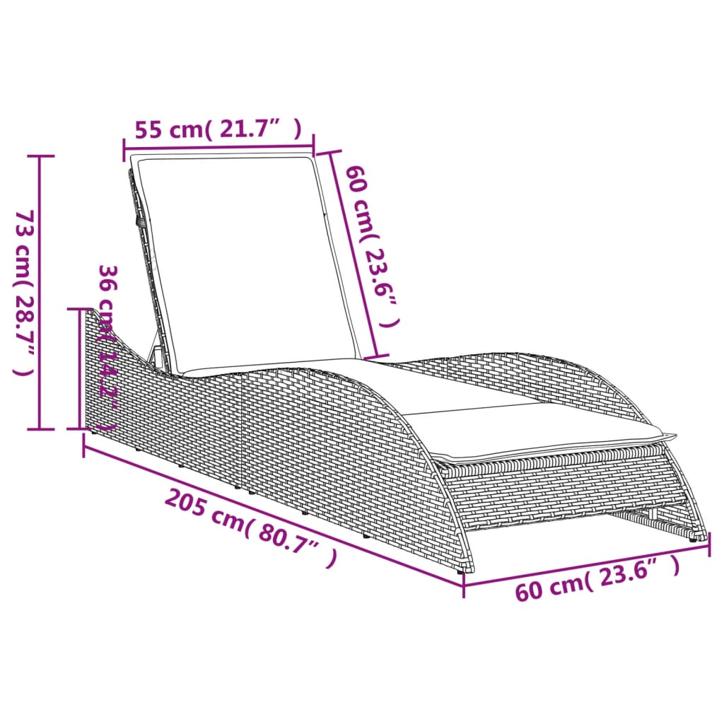 Sun Lounger with Cushion Black 60x205x73 cm Poly Rattan