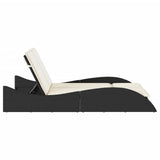 Sun Lounger with Cushions Black 114x205x73 cm Poly Rattan - 45-Degree Angle