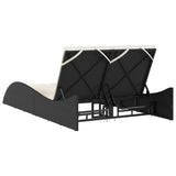 Sun Lounger with Cushions Black 114x205x73 cm Poly Rattan - Rear View
