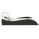 Sun Lounger with Cushions Black 114x205x73 cm Poly Rattan - Close-Up Angle