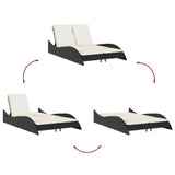 Sun Lounger with Cushions Black 114x205x73 cm Poly Rattan - Low Angle