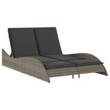 Sun Lounger with Cushions Grey 114x205x73 cm Poly Rattan - Front View