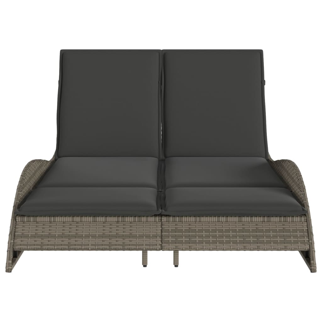 Sun Lounger with Cushions Grey 114x205x73 cm Poly Rattan