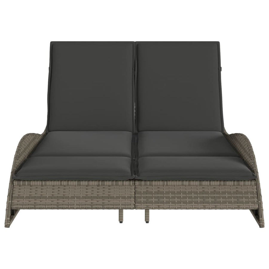 Sun Lounger with Cushions Grey 114x205x73 cm Poly Rattan