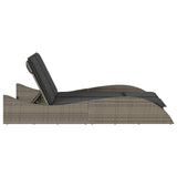 Sun Lounger with Cushions Grey 114x205x73 cm Poly Rattan - 45-Degree Angle