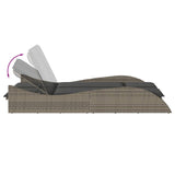 Sun Lounger with Cushions Grey 114x205x73 cm Poly Rattan - Close-Up Angle
