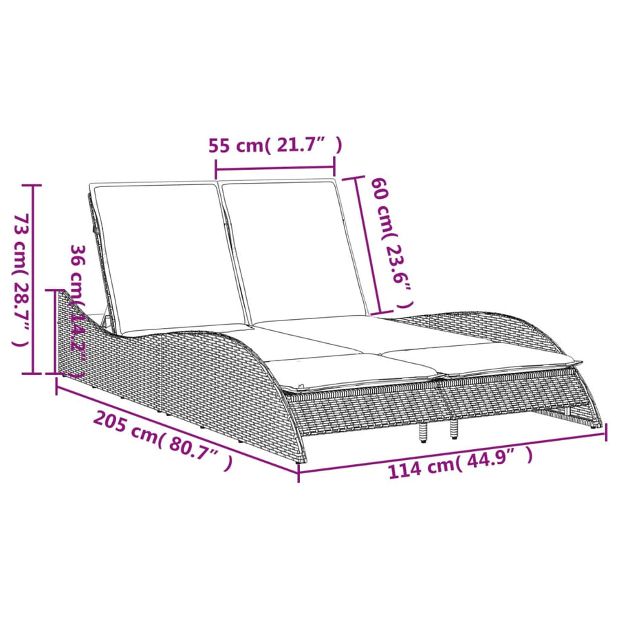 Sun Lounger with Cushions Grey 114x205x73 cm Poly Rattan