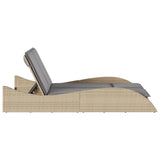 Sun Lounger with Cushions Beige 114x205x73 cm Poly Rattan - 45-Degree Angle