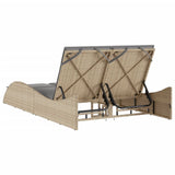 Sun Lounger with Cushions Beige 114x205x73 cm Poly Rattan - Rear View
