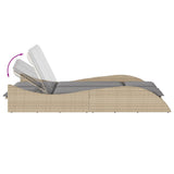 Sun Lounger with Cushions Beige 114x205x73 cm Poly Rattan - Close-Up Angle