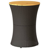 Garden Side Table Drum Shape Black Poly Rattan and Solid Wood - Front View