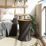 Garden Side Table Drum Shape Black Poly Rattan and Solid Wood