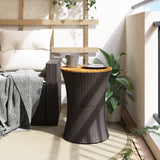 Garden Side Table Drum Shape Black Poly Rattan and Solid Wood - Side View
