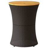 Garden Side Table Drum Shape Black Poly Rattan and Solid Wood - Top-Down View