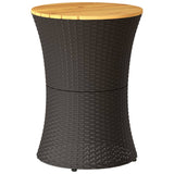Garden Side Table Drum Shape Black Poly Rattan and Solid Wood - Rear View