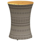 Garden Side Table Drum Shape Grey Poly Rattan and Solid Wood - Front View