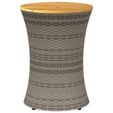 Garden Side Table Drum Shape Grey Poly Rattan and Solid Wood - Top-Down View