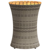 Garden Side Table Drum Shape Grey Poly Rattan and Solid Wood - 45-Degree Angle