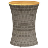 Garden Side Table Drum Shape Grey Poly Rattan and Solid Wood - Rear View