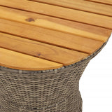 Garden Side Table Drum Shape Grey Poly Rattan and Solid Wood - Low Angle