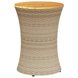 Garden Side Table Drum Shape Beige Poly Rattan and Solid Wood - Front View