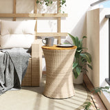 Garden Side Table Drum Shape Beige Poly Rattan and Solid Wood - Side View