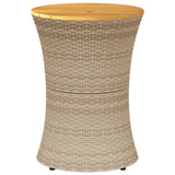 Garden Side Table Drum Shape Beige Poly Rattan and Solid Wood
