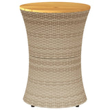 Garden Side Table Drum Shape Beige Poly Rattan and Solid Wood - Top-Down View