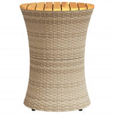 Garden Side Table Drum Shape Beige Poly Rattan and Solid Wood - 45-Degree Angle
