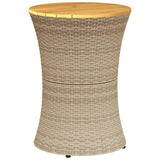 Garden Side Table Drum Shape Beige Poly Rattan and Solid Wood - Rear View